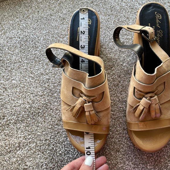 Robert Clergerie Suede Tassel Platform Wooden Sandals - Picture 14 of 16